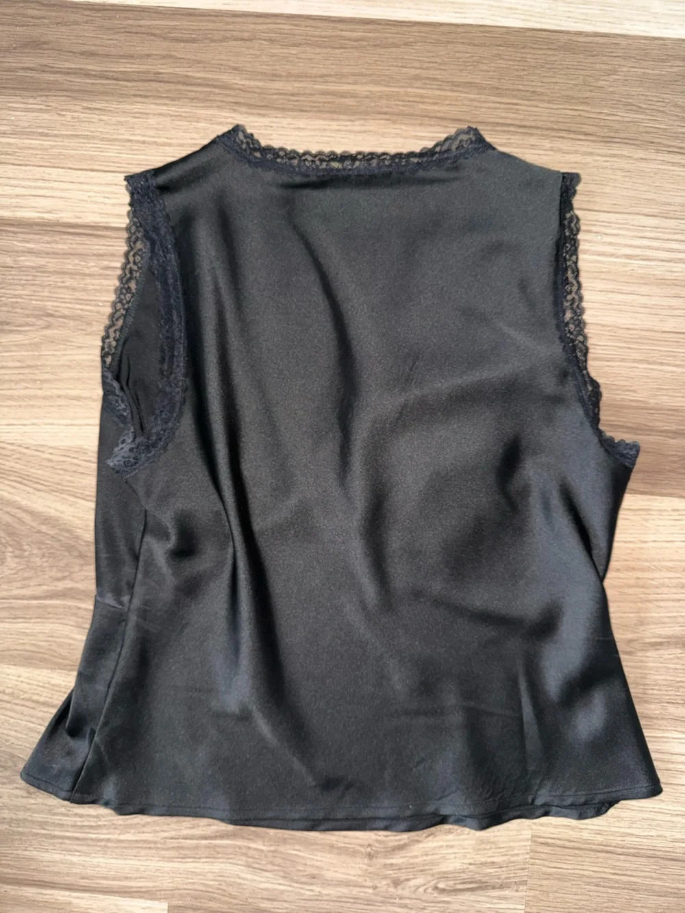 Wayf Black Satin Lace-Trim V-Neck Camisole